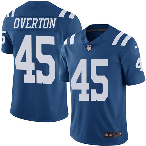 Men's Elite Matt Overton Nike Jersey Royal Blue - #45 Rush NFL Indianapolis Colts